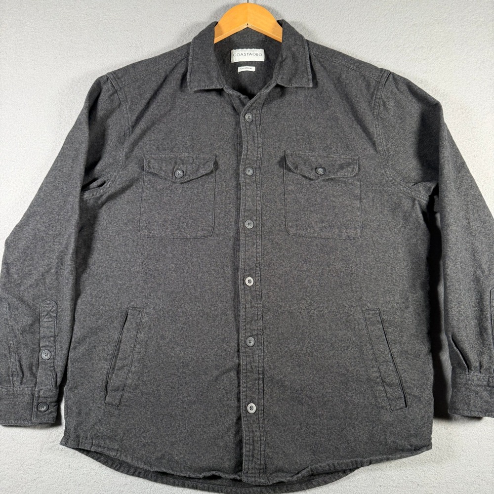 COASTAORO Mens Charcoal Grey Cotton Button Up Overshirt Jacket CSF22235LWN L
